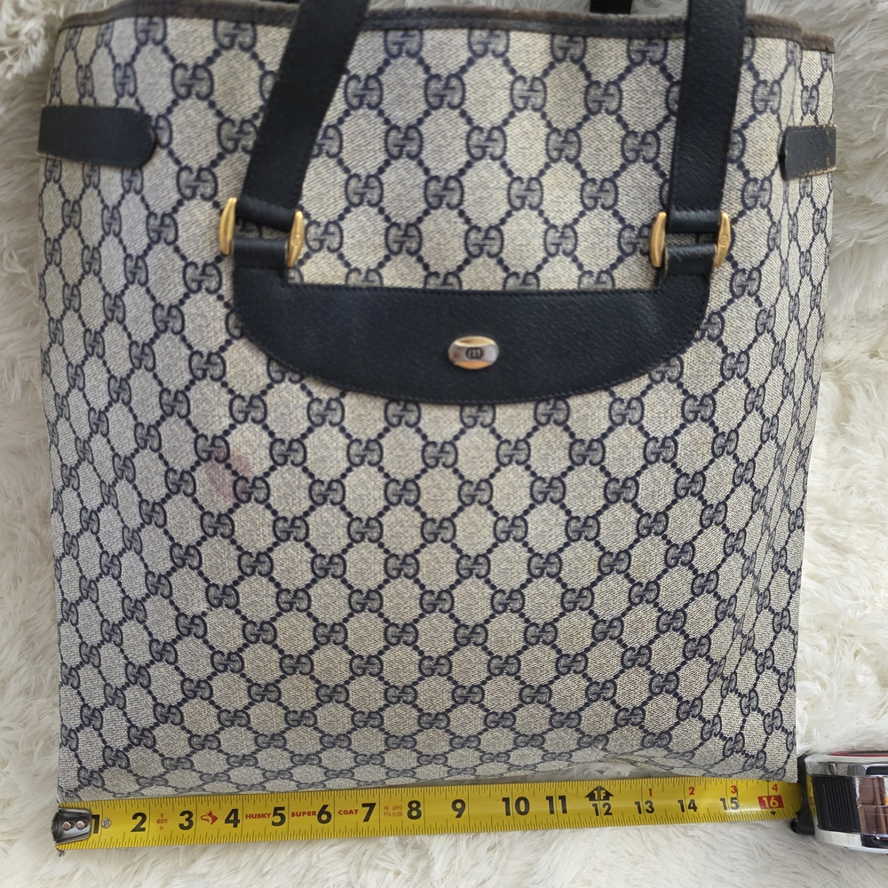 GUCCI GG Vintage Tote Big Shopper Rare Navy Leather Bag 39.02.061 Sherry Purse - Picture 11 of 16
